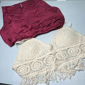 Women's Summer Tops Balera Wine Colored Blousy Top and a Crocheted Halter Top